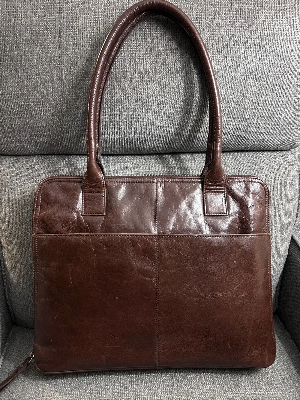 Latico Brown Leather Laptop Bag with silver zipper closure